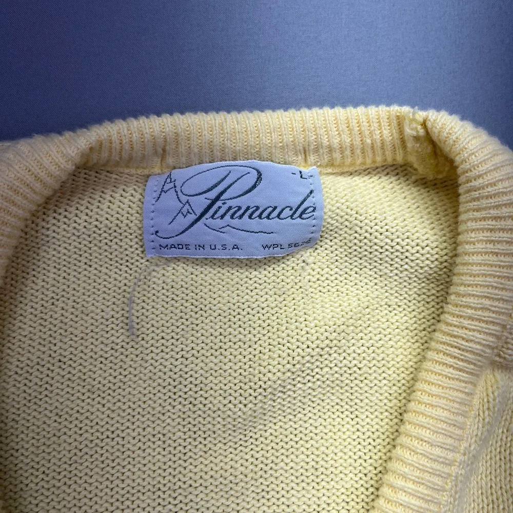 VTG Pinnacle Cotton V-Neck Sweater‎ Classic Knitwear Soft Yellow Pullover Sz M